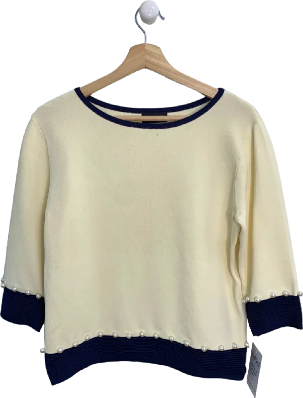 James Lakeland Cream and Navy Pearl-Embellished Jumper UK S