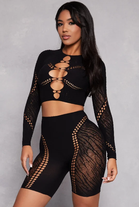 Seamless Laser Cut Crop Top and Biker Shorts Set