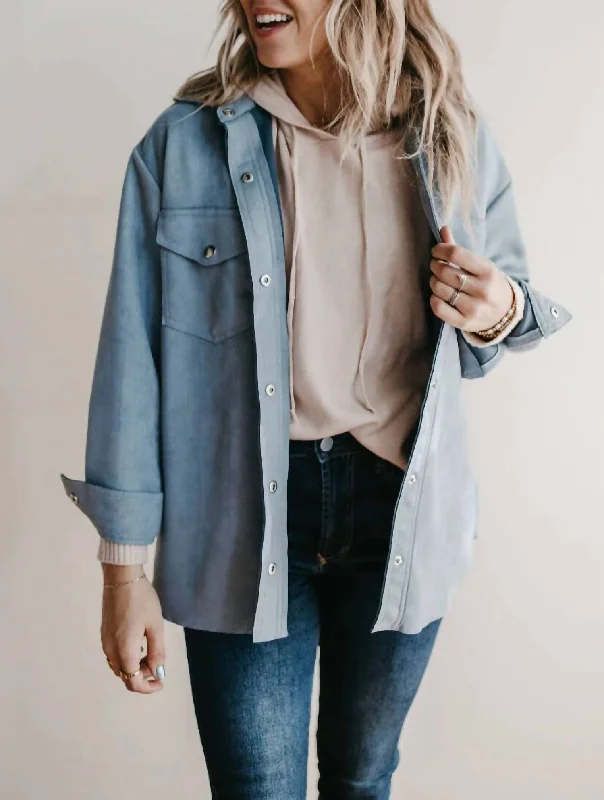 Faux Suede Jacket In Dusty Blue