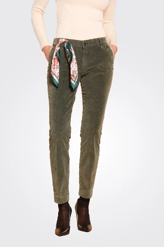 Jaqueline Velvet Chino Pants - Olive Green