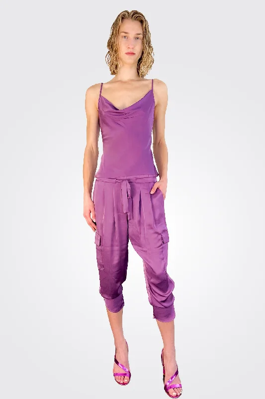 Satin Pocket Allyn Pant - Mulberry