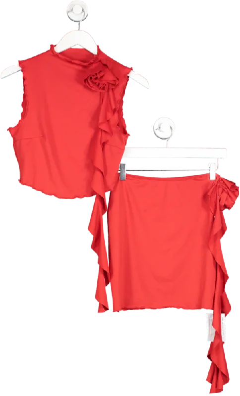 SHEIN Red Corsage Detail Top And Mini Skirt UK L