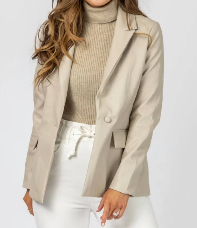 Vegan Leather Blazer In Cream